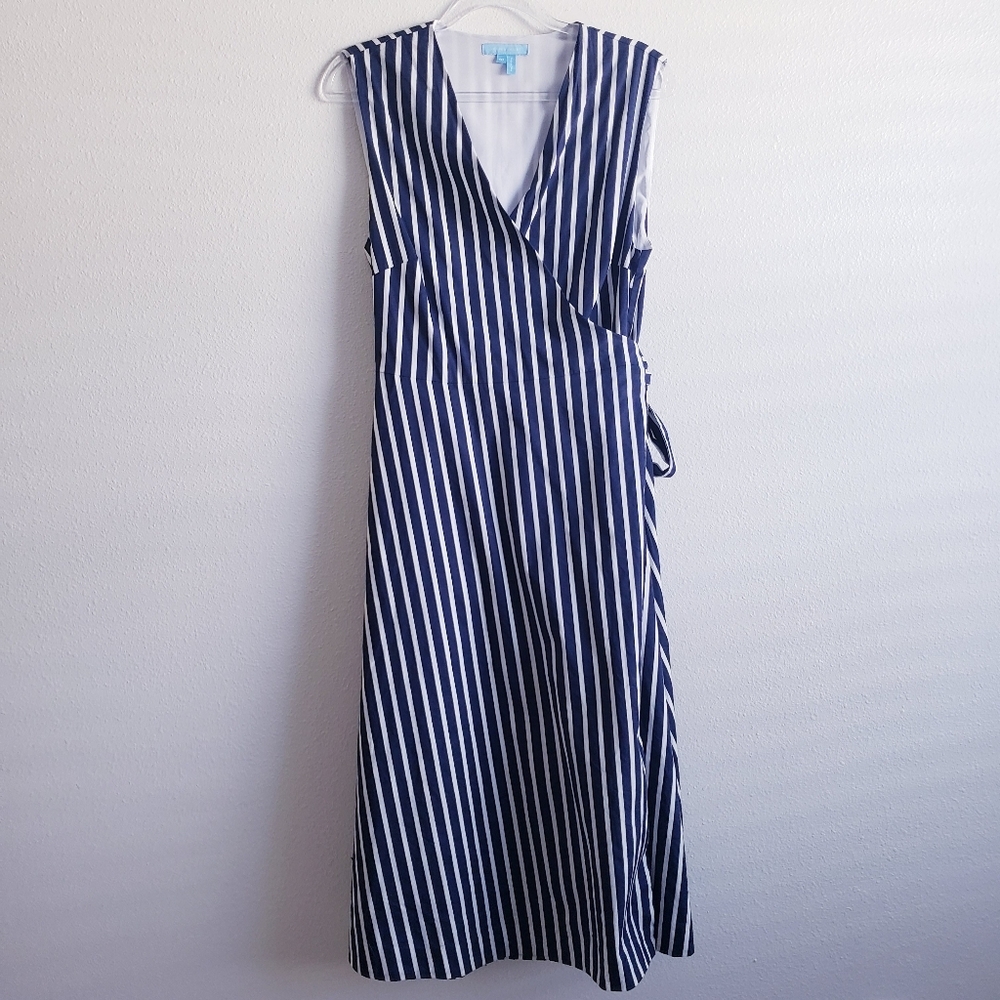 Draper James Miranda Navy Stripe Wrap Mini Dress - Picture 2 of 9